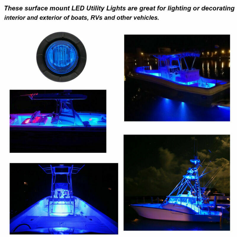 10x Round Blue Side Marker Lights For Truck Trailer LED Clearance Bullet Light
