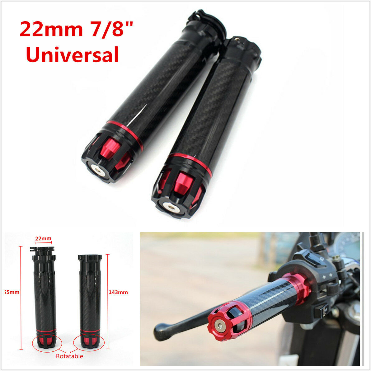 22mm CNC Motorcycle Refit Throttle Aluminum Alloy Carbon Fiber Handlebar Grips