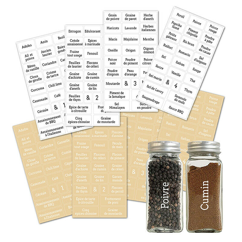 208PCS Kitchen Jars Stickers Cans Kitchen Spice Label Waterproof ResistantFCA