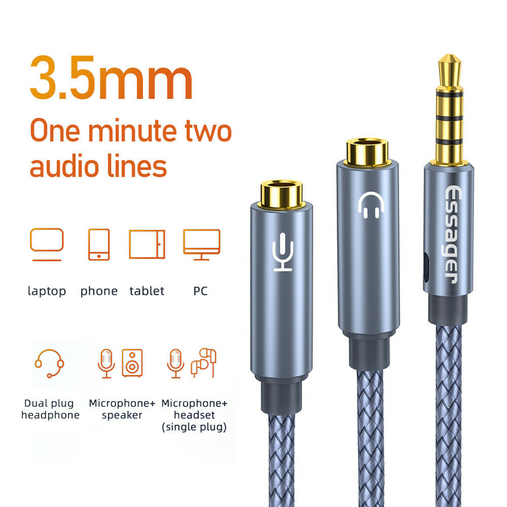 Essager 3.5mm Jack Audio Splitter Headphone Extension Adapter Cord for Phone LIN