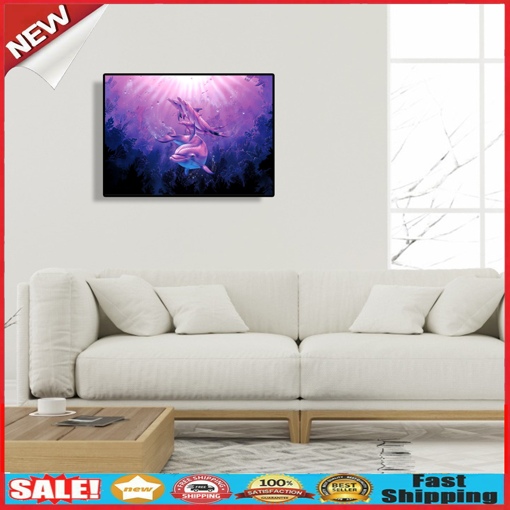 Three Purple Dolphins Diamond Painting Cross Stitch Needlework Mosaic Kit @