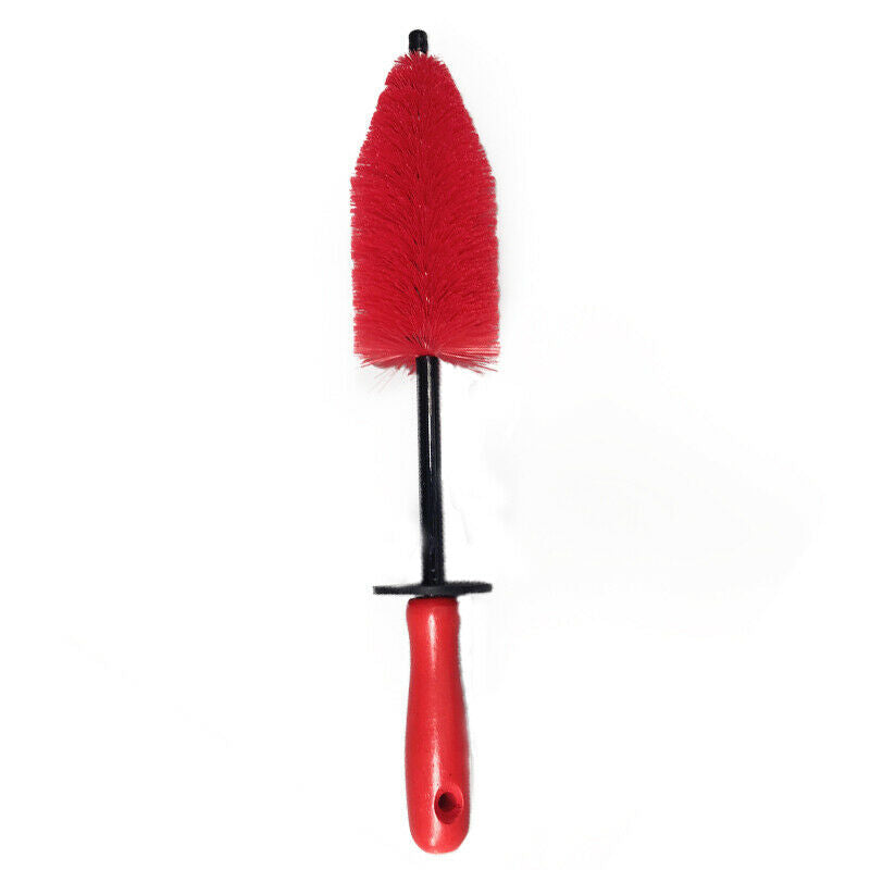 36CM Super Strong Auto Car SUV Wheel Tire Rims Cleaning Brush Wooden Handle Red