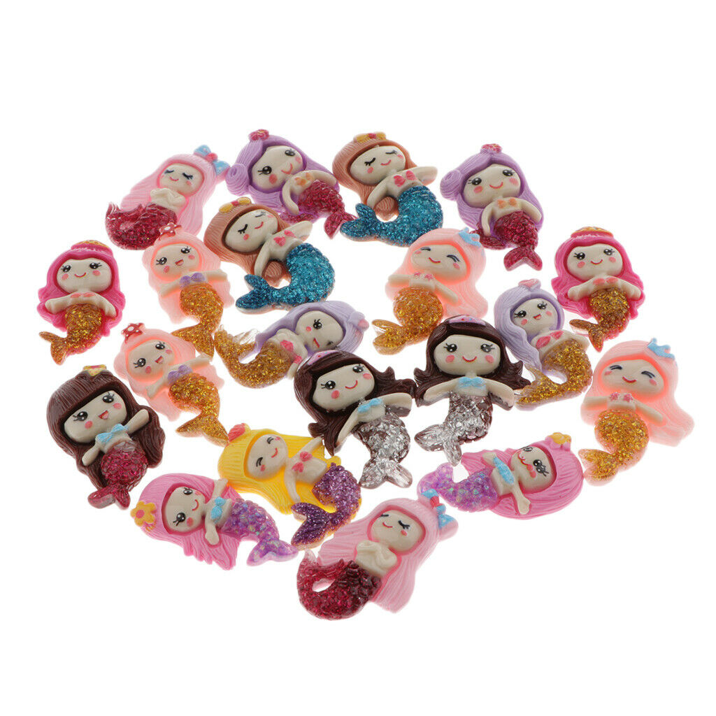20pcs Cartoon Mermaid Flatback Bead for Handcraft Phone Case Decor Ornament
