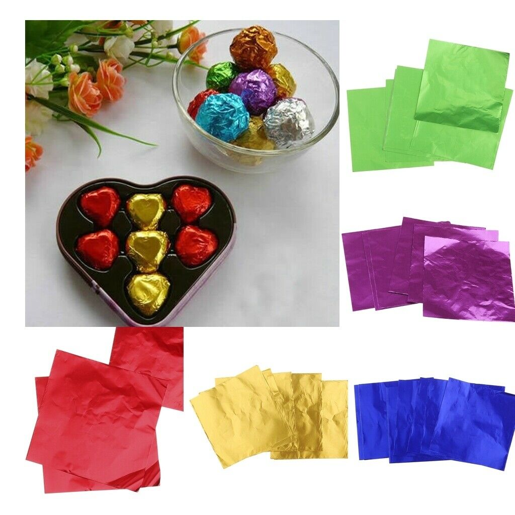 500Pcs Assorted Aluminum Foil Candy Sweets Wrappers DIY Wrapping Paper Sheet