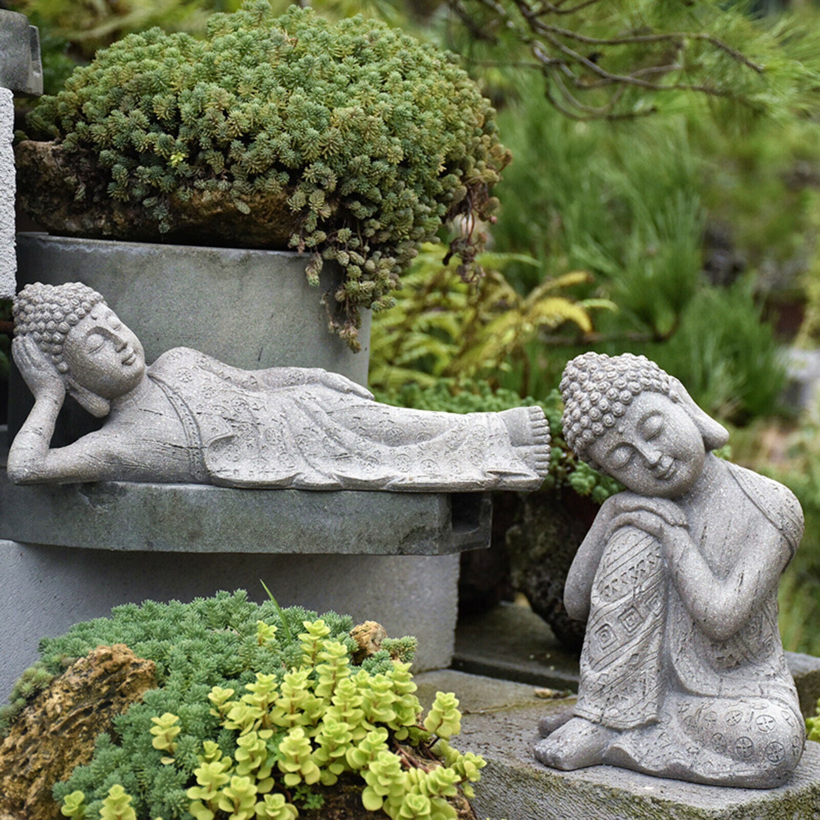Buddha Statue Asian Style Sculpture for Home Patio Yard Art Decoration