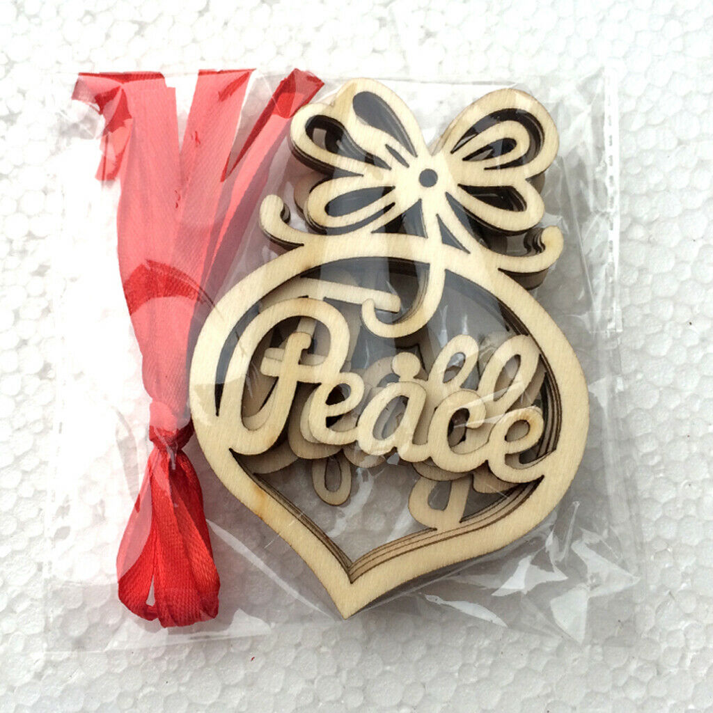 6pcs Wooden Heart Shape Embellishment + Rope Hanging for Christmas Decor