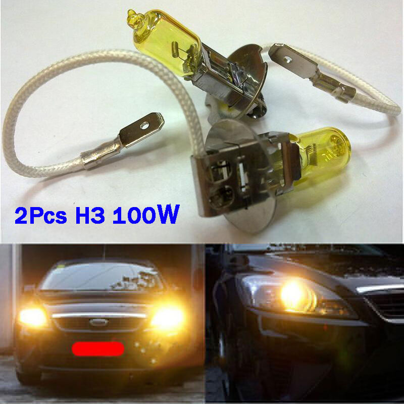 2PCS Yellow H3 LED Headlights Bulbs High Beam Headlamp 12V Headlights Headlamp