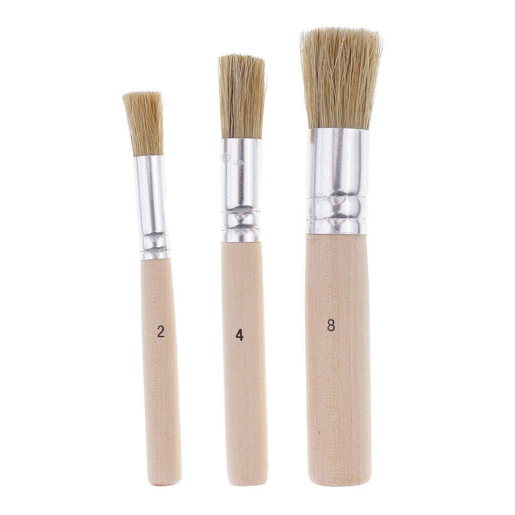 3x round bristle hair wooden handle oil painting brush acrylic paint brush