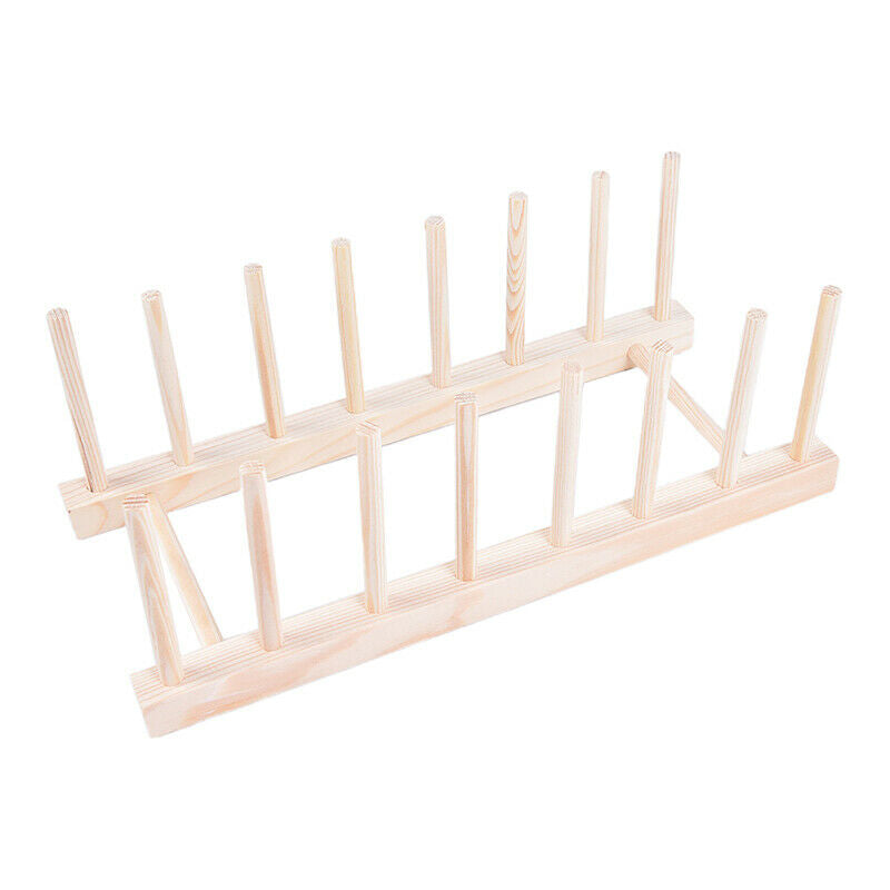 Wood Plate Holder Dish Rack Drain Storage Display Stand Kitchen OrganizerBDDD