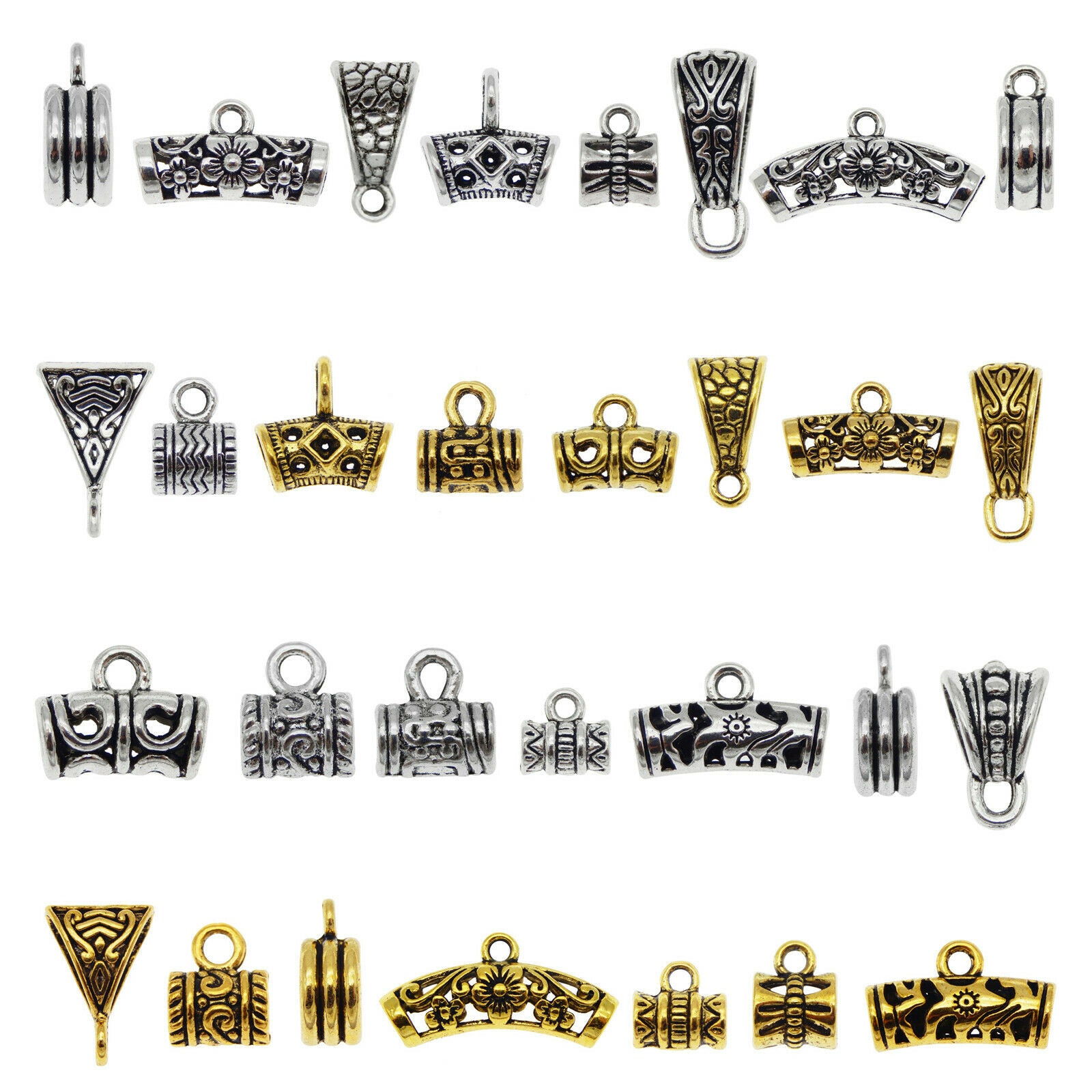 30 Mix Retro Alloy Bead â€‹Bail European Charm Bracelet Pendant Jewelry DIY Crafts