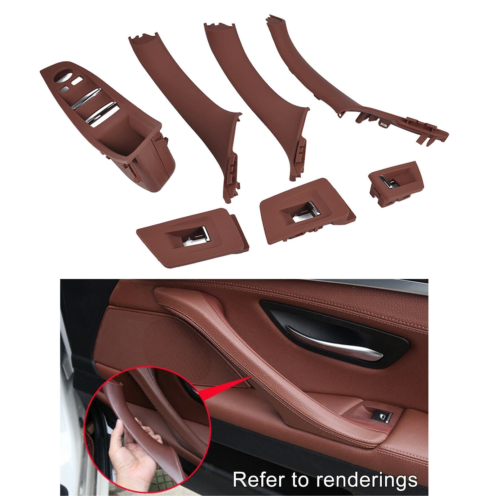Inner Door Pull Handle Trim Cover Kit For BMW 520i 525i 528i 535i Brown