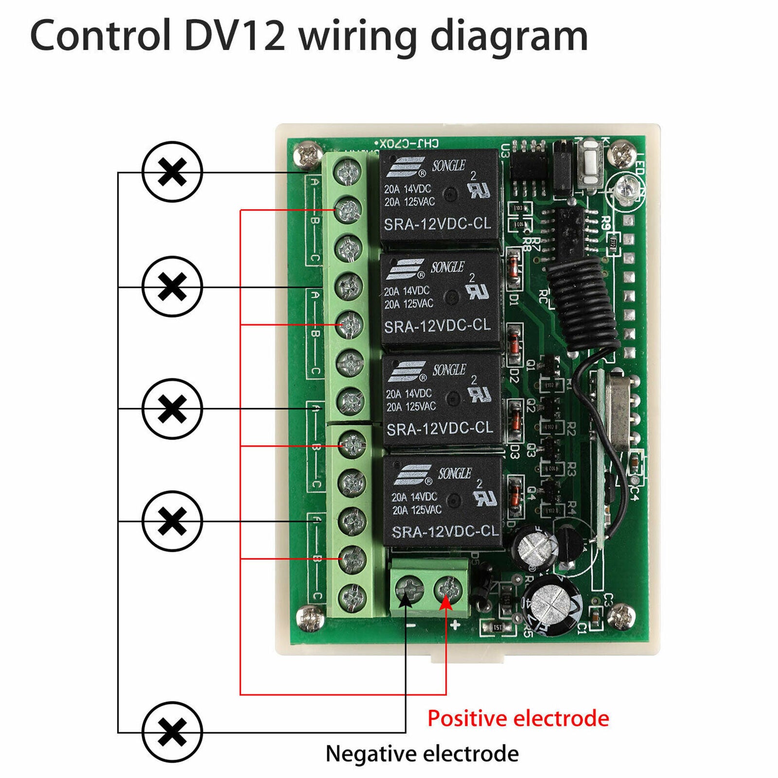 12V 4CH Channel 443MHz Wireless RF Remote Control Relay Switch With 2 Receiver