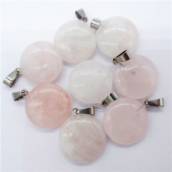 100Pcs 20x6mm Natural Rose Quartz Round Pendant Bead DIY Jewelry Making HH8261