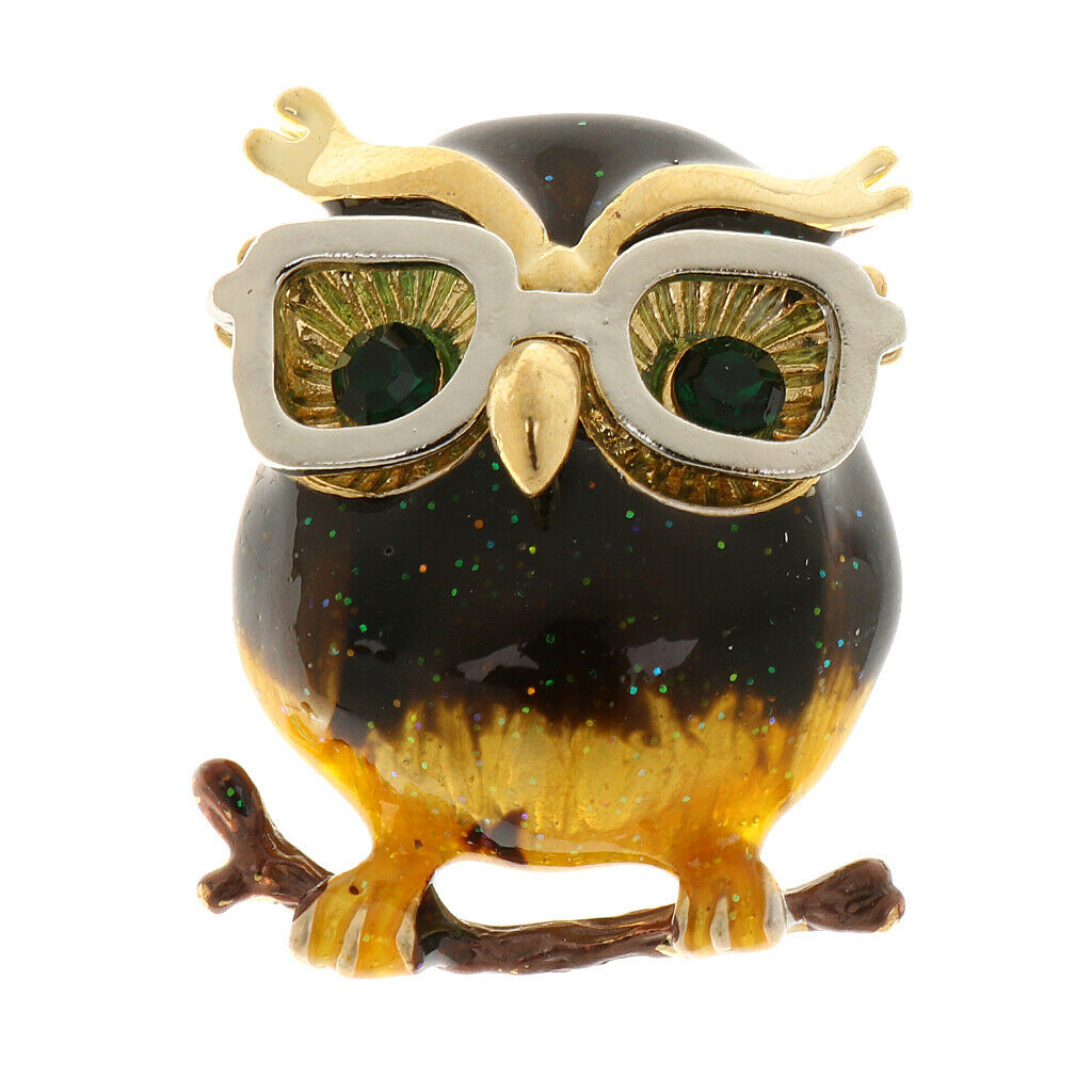 Women Owl Glasses Enamel Brooches Corsage Alloy Brooch White Glasses Frame