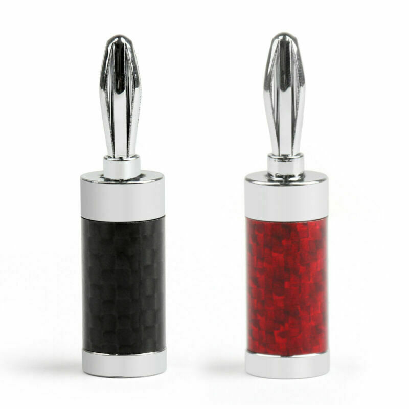 1Pair HIFI Rhodium Plated Carbon Fiber Speaker Cable Banana Terminal Plug B/R