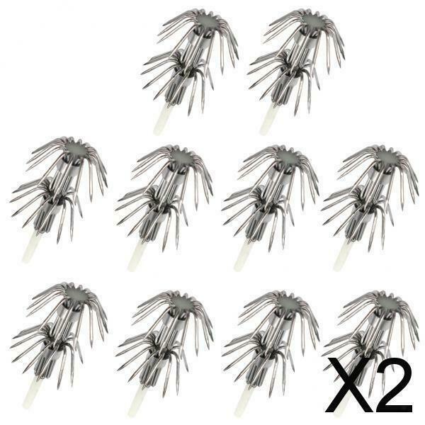 2X 10pcs Stainless Steel Luminous Squid Lure Hooks Fishing Egi Jig Hooks  020