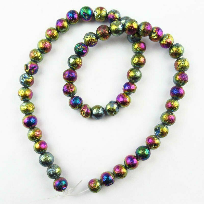 8mm Rainbow Titanium Crystal Agate Quartz Geode Loose Bead 15.5 " A-582TZ