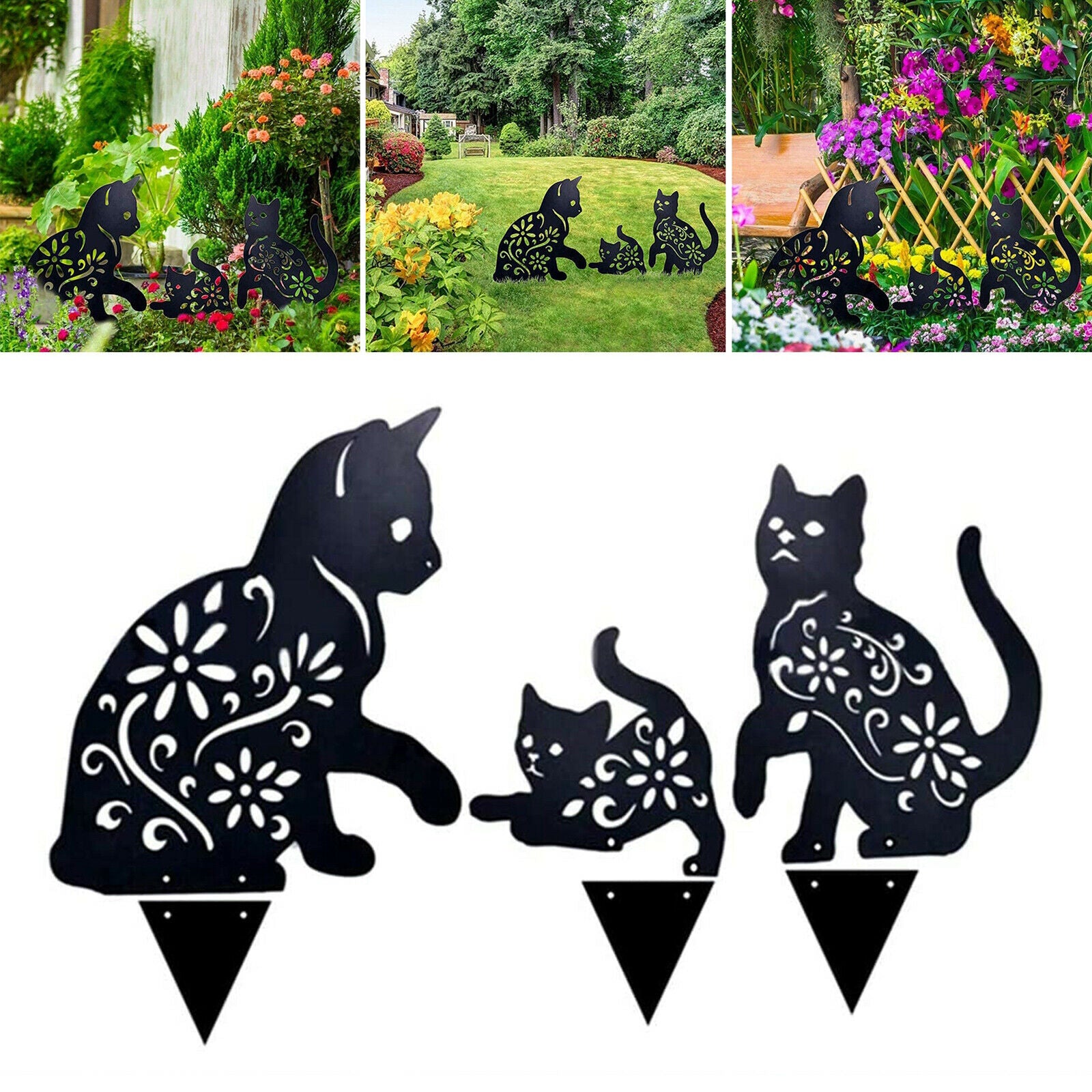 3x Garden Cat Stakes for Home Outdoor Garden Yard Sidewalk Decor Arts Gifts