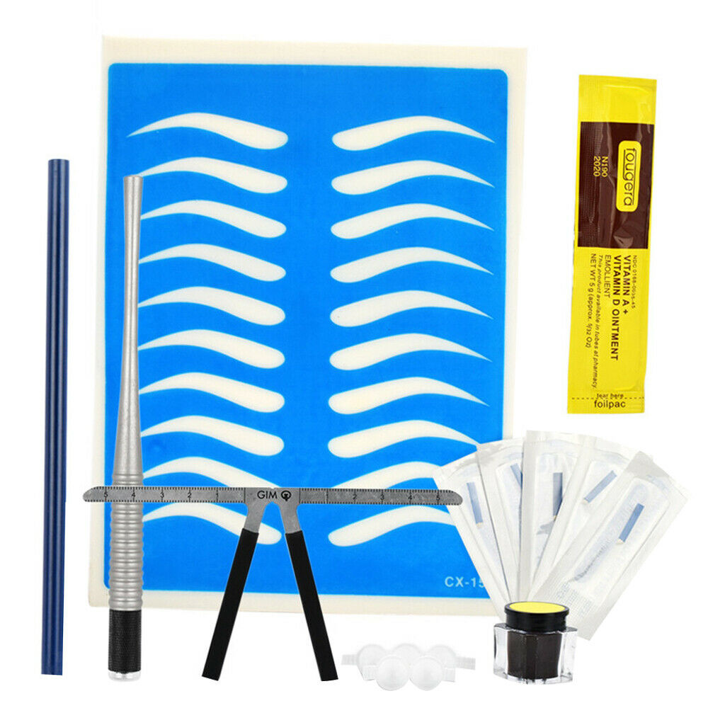Permanent Makeup Kit Ruler Tattoo Pen Needle Practice Skin Ink Glue Ring Set