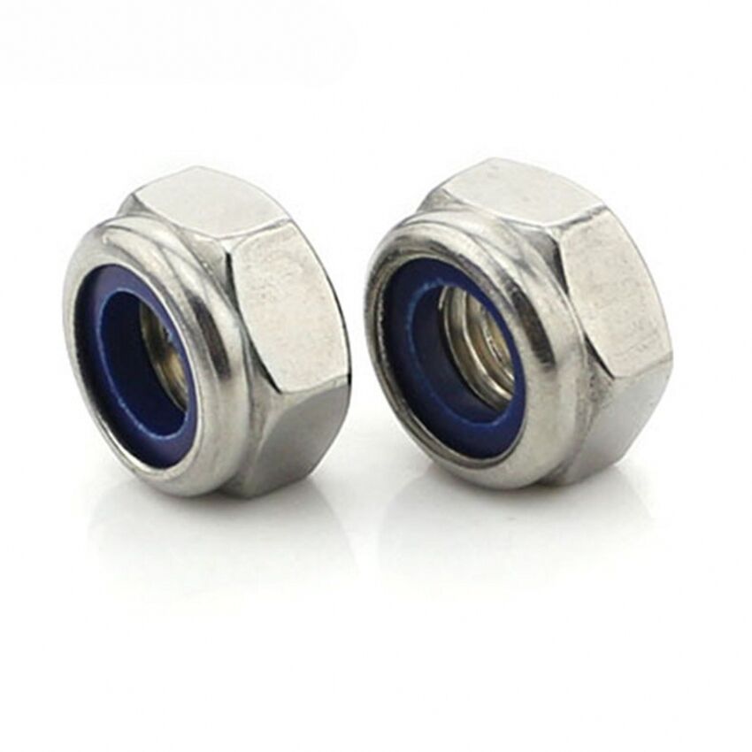 2pcs M10*1.25mm Fine Thread Nylon Insert Lock Nut Nyloc Nut 304 Stainless Steel