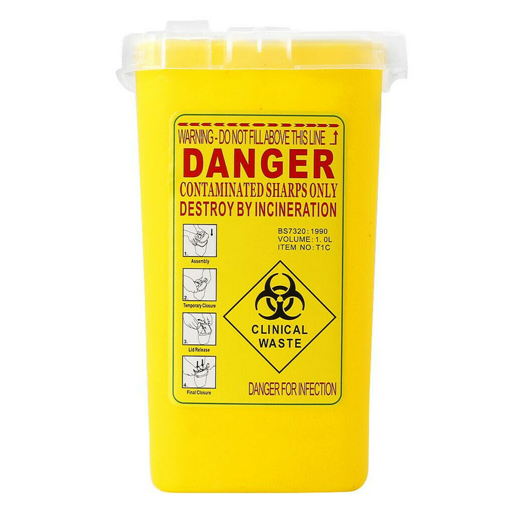 Portable Sharps Needles Disposal Bin Container Box Trash Can With Lid Yellow