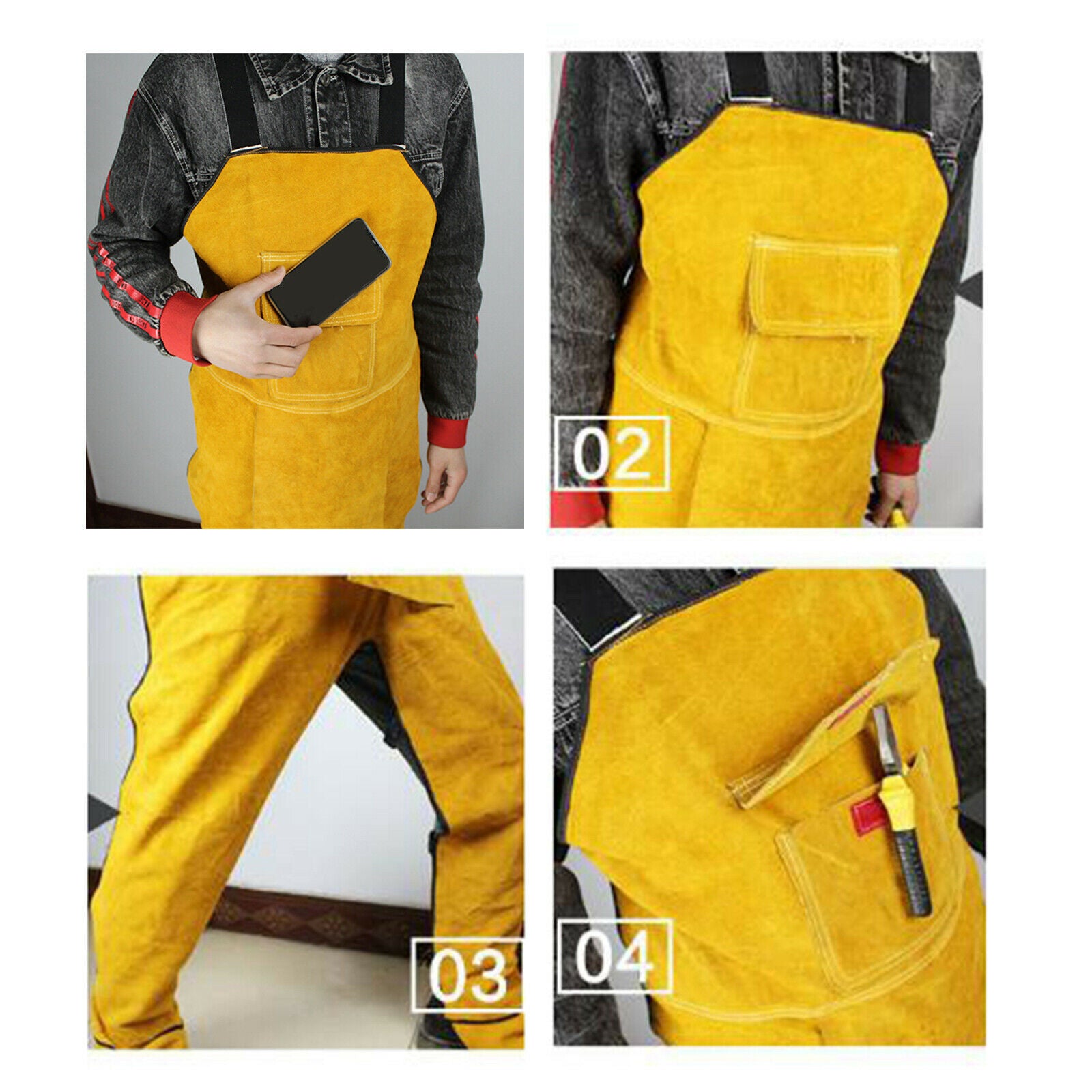 Welding Clothing Cowhide Welding Apron Split Leg for 170-180cm Men Yellow