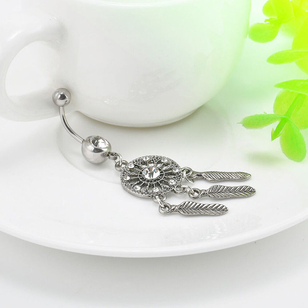 Crystal Rhinestone Dream Catcher Body Piercing Belly Button Navel Ring Ba.l8