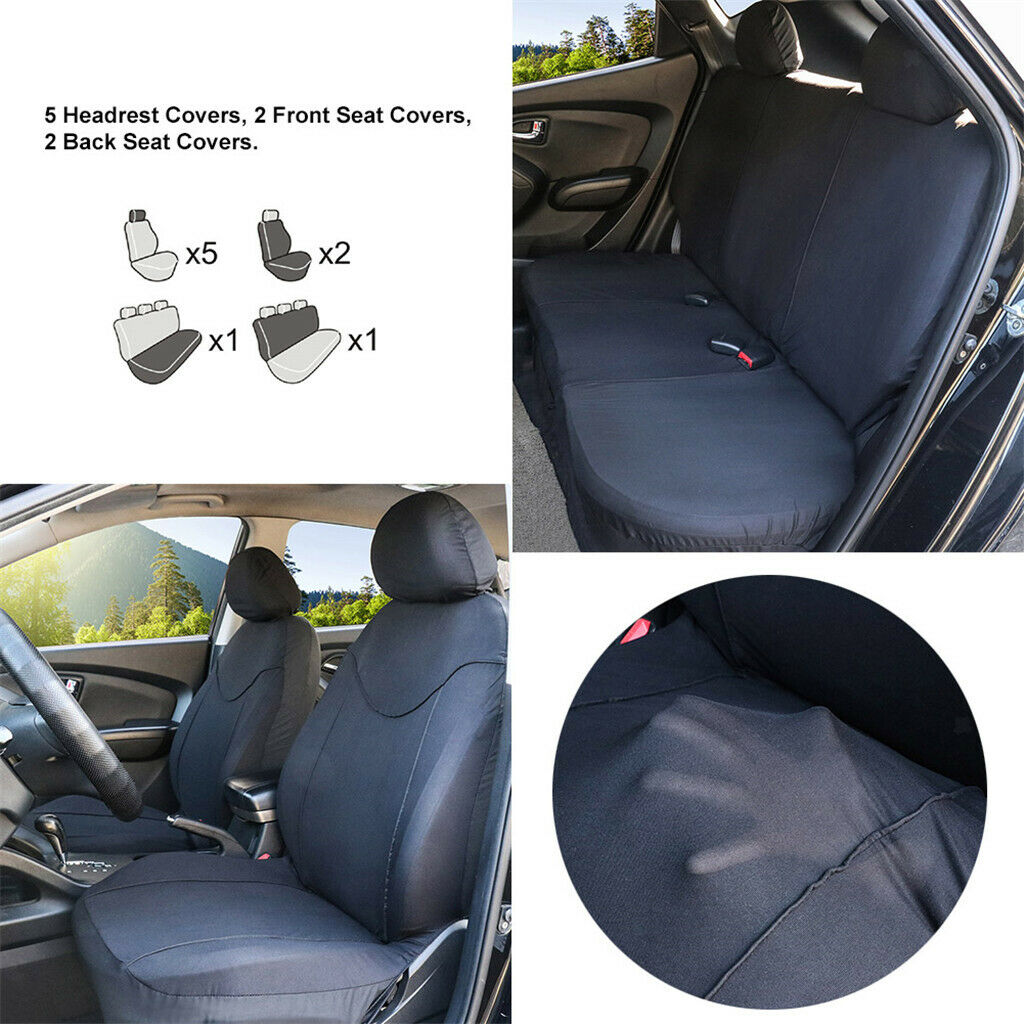 9pcs Cloth Fabric Car Seat Covers - Car Interior Protection, Classic Black