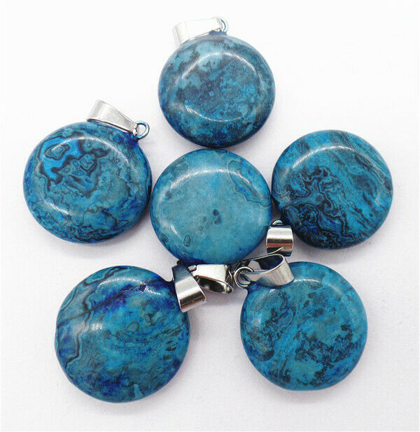 100Pcs 20x6mm Wholesale Blue Crazy Lace Agate Round Pendant Bead DIY HH8269