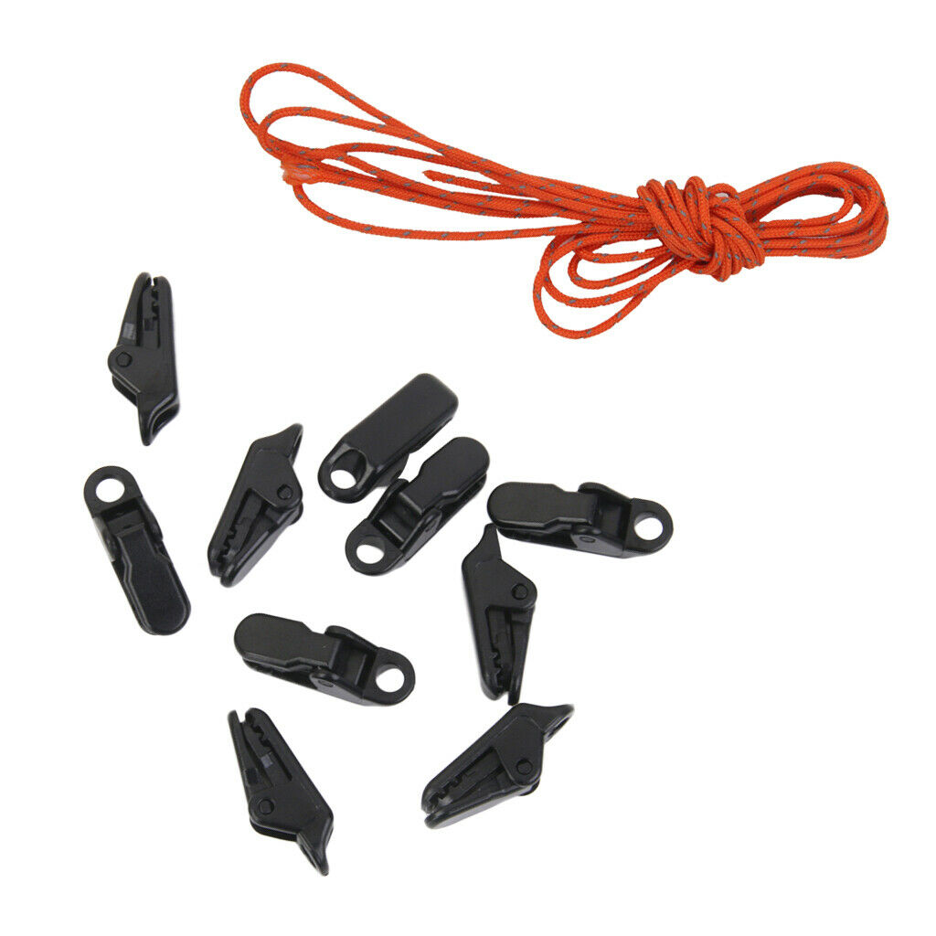 10 Pieces Awning Clamp Tarp Clips Snap Hanger Tightening Tool + 20m 1.8mm Tent