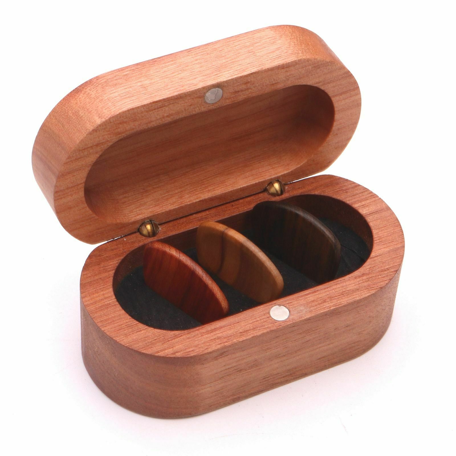 Wooden Acoustic Bass Guitar Plectrum Case with 3 Guitar Picks for Beginner
