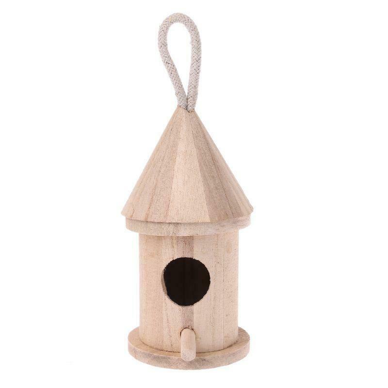 Natural Wood Bird House Hanging Nest Box Outdoor Garden Home Bird Cage