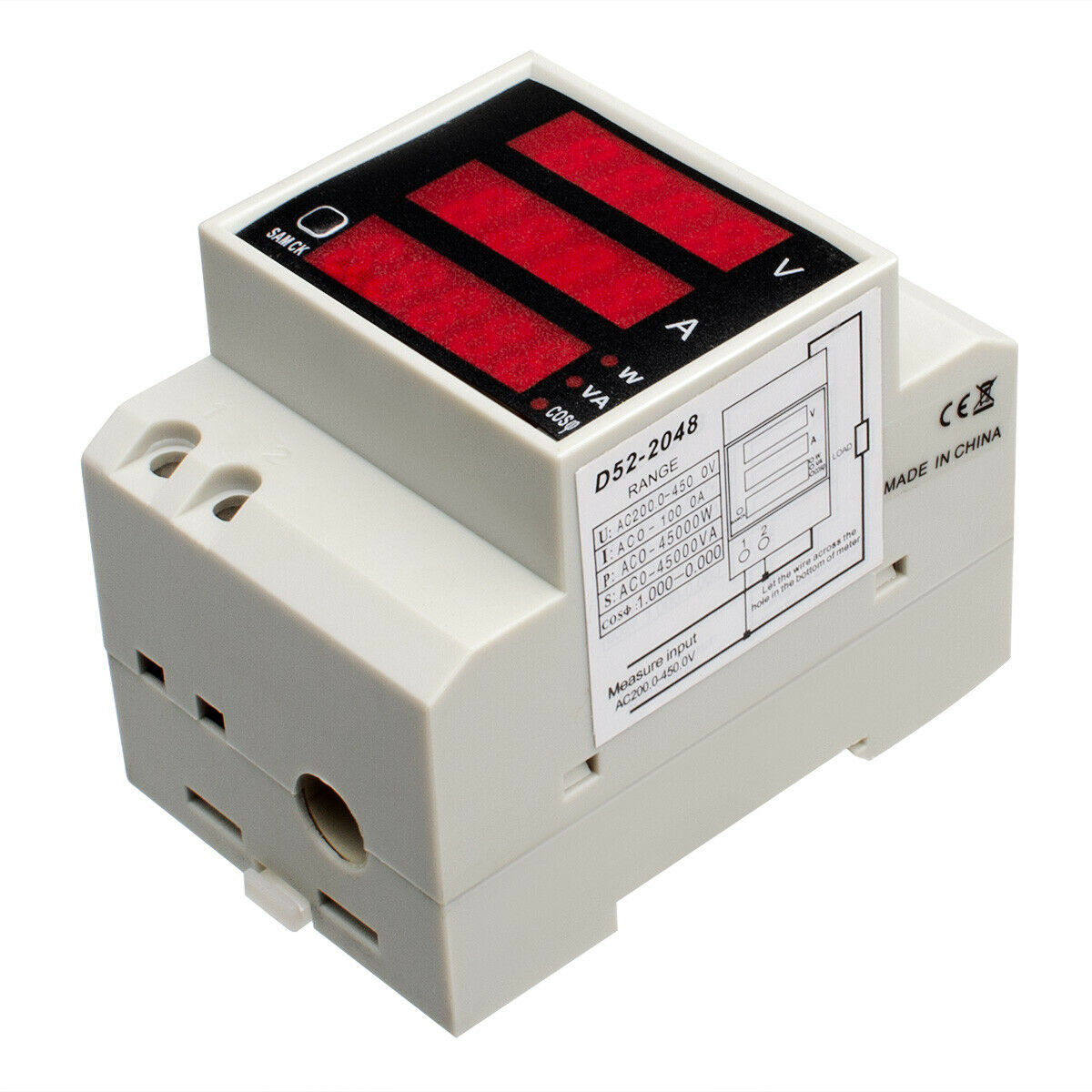 Ammeter Voltmeter 80-300V 100A Digital LED Din Rail Voltage Amp Watt Power Meter