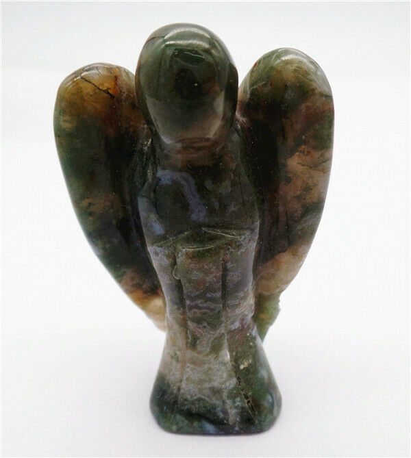 50x30x19mm Natural Moss Agate Carved Angel Statue Healing Home Decoration HH8107