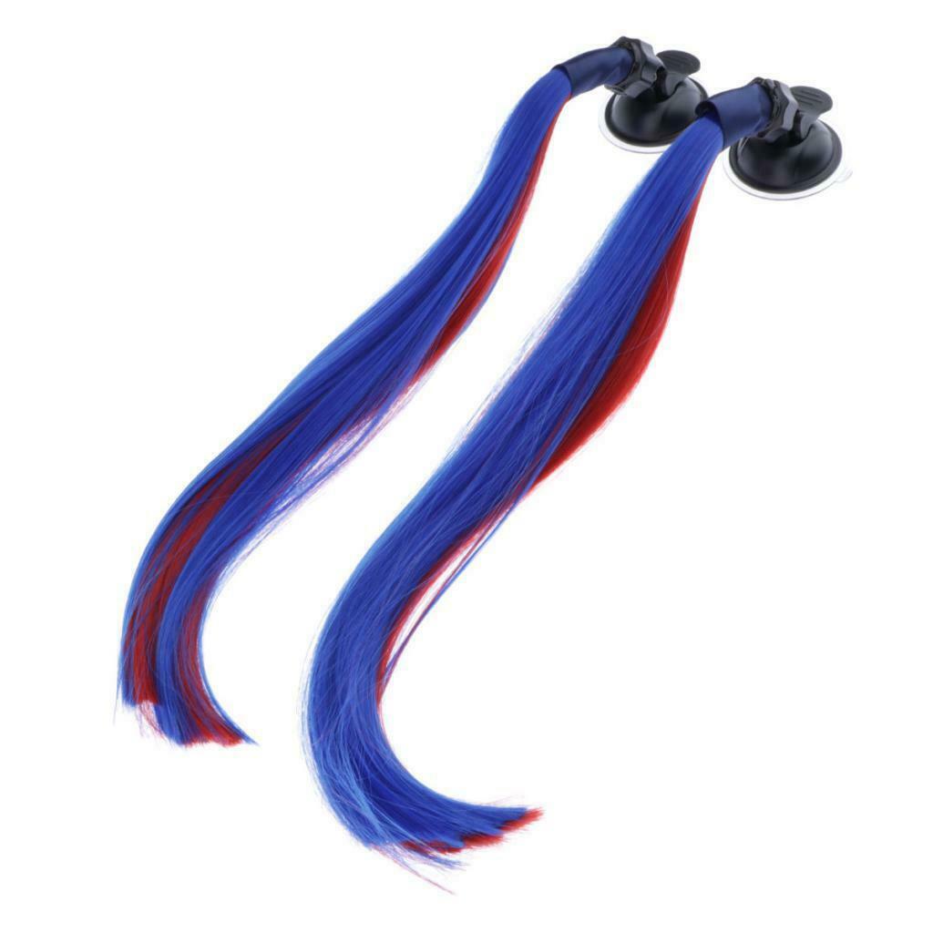Helmet Wig & Suction Cup Fit for Motorcycle Red+Blue