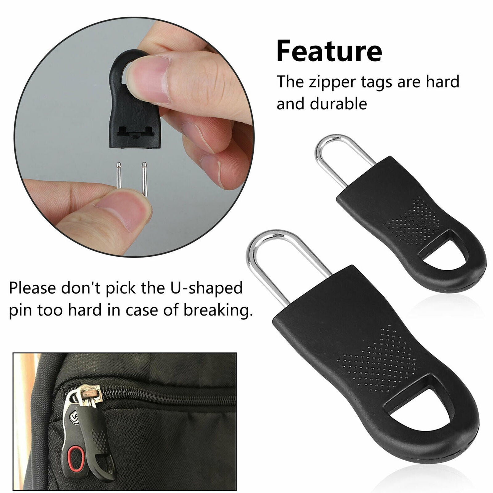 16 Pcs Zipper Pull Replacement Repair Mend Kit For Luggage Jacket Backpack Black