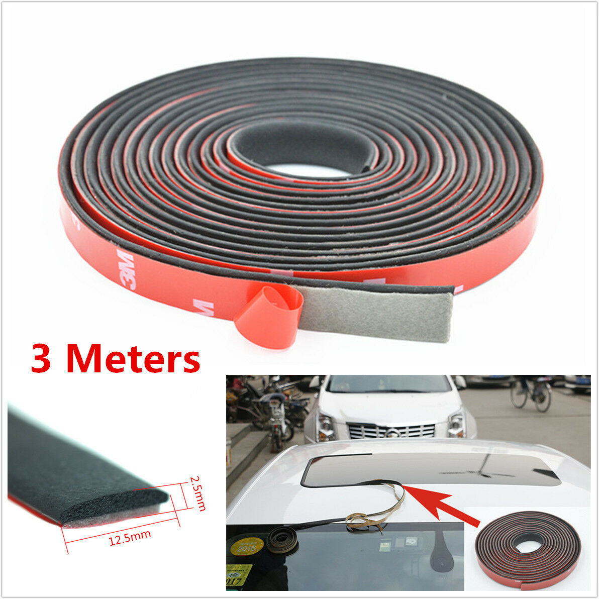 3 Meters Car Auto Front Rear Windshield Sunroof Triangular Window Sealing Strips