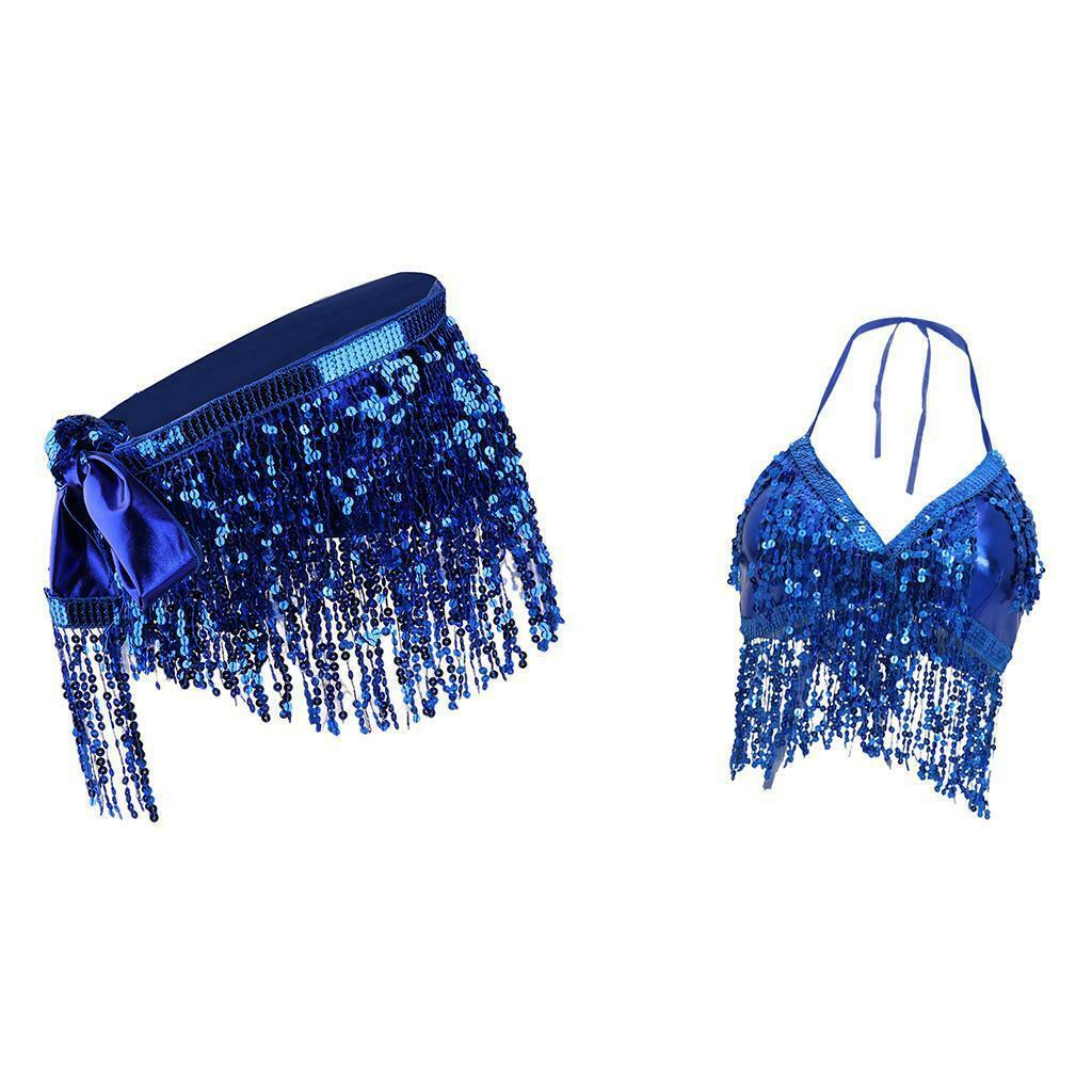 Female Latin Belly Dance Costume Set Tassel Hip Scarf Wrap Skirts Sexy