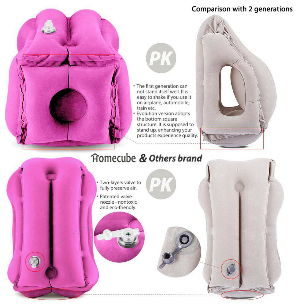 Inflatable Travel Pillow Nap Pillow for Business Office Bus Train  Airplane Red