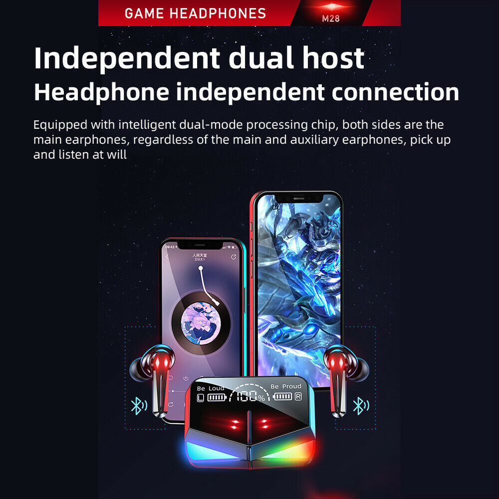 LED Display Mirror Bluetooth 5.1 Wireless Headset HiFi Smart Touch Earphones