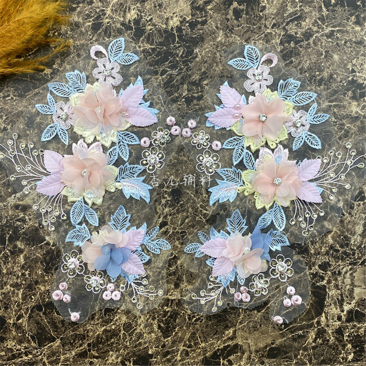 2Pcs Lace Collar Trims Floral Embroidery Neckline Sewing Applique Patches Craft