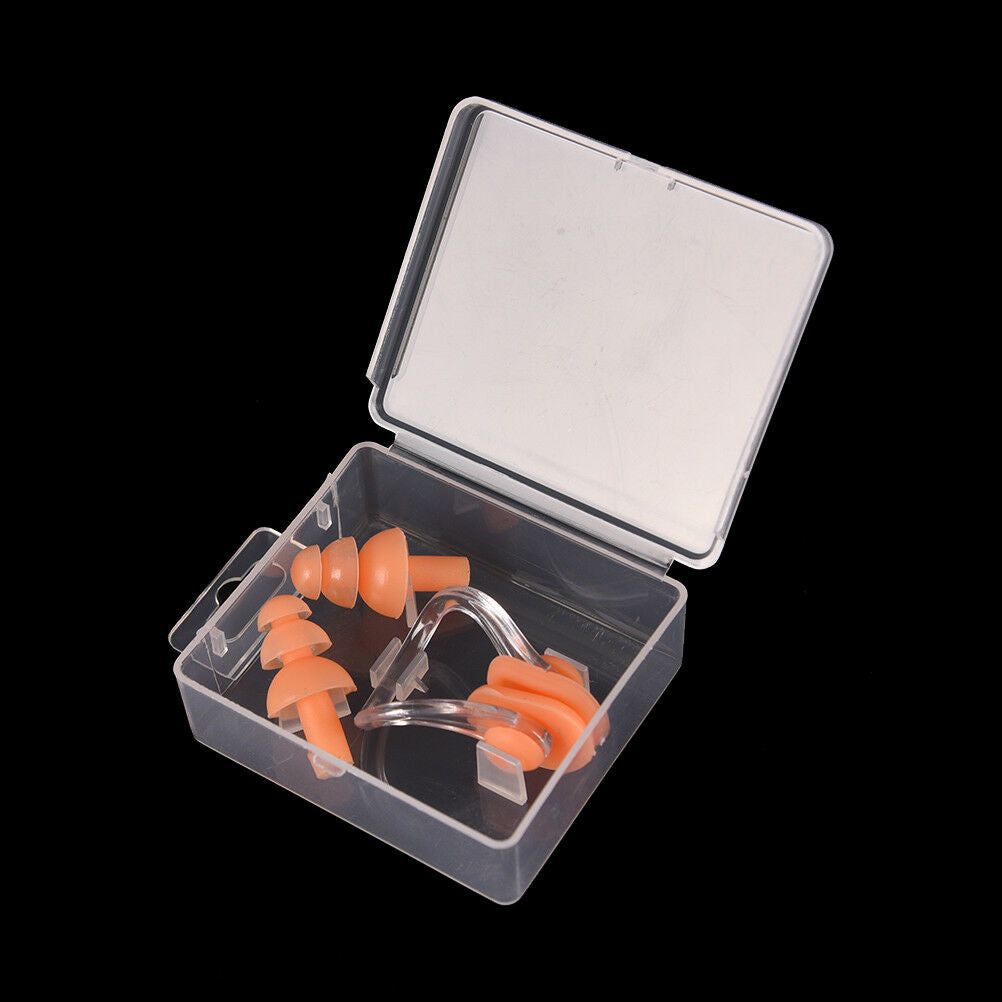Orange Waterproof Soft Silicone Swimming Set Nose Clip + Ear Plug Kits Bo.l8