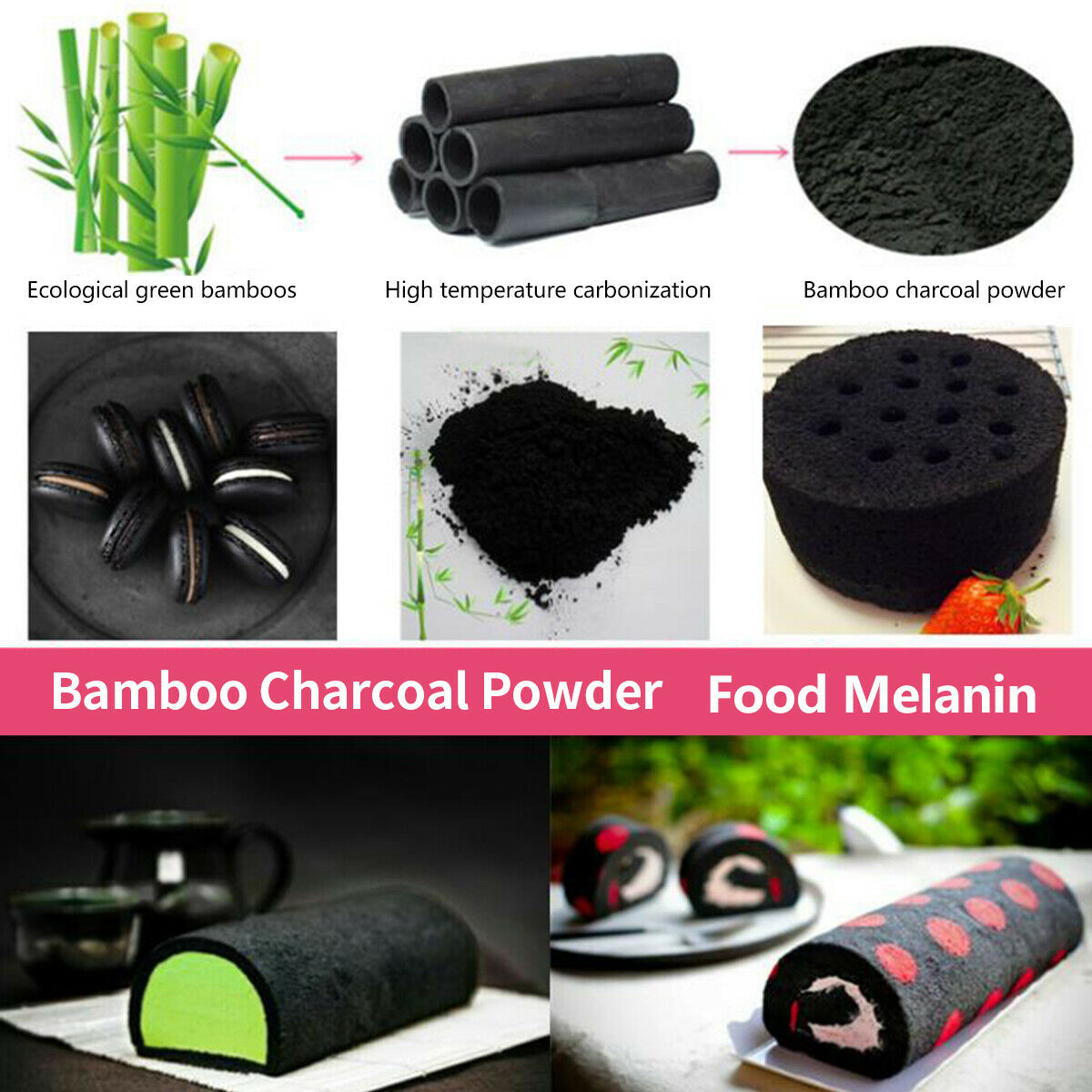20g Black Bamboo Charcoal Edible Activated Carbon Powder Macarone Cake Bake
