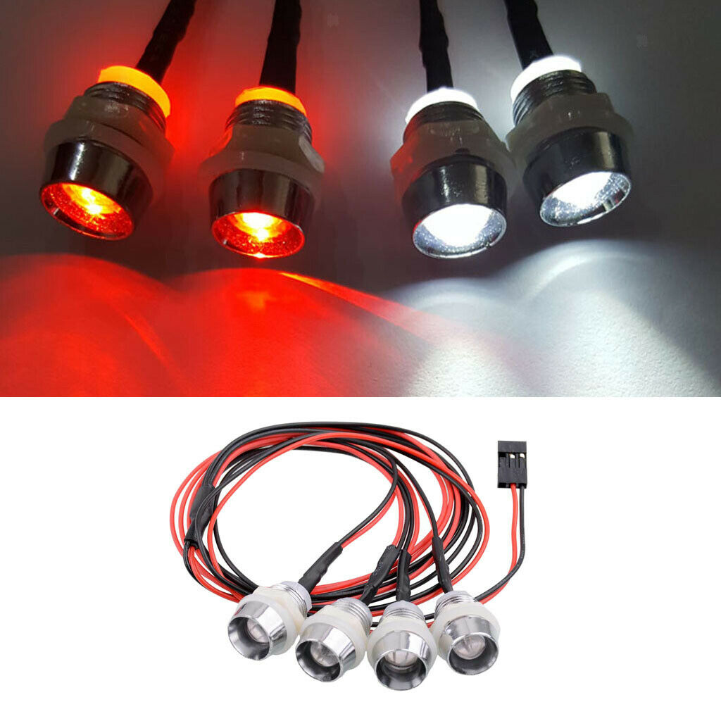 8mm LED Light Bright 2 White & 2 Red Lamp 3-9V for 1/5 1/8 1/10 1/12 1/16 RC Car