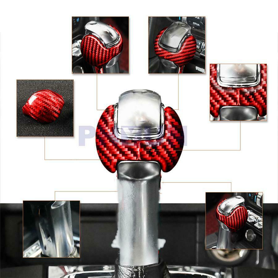For Ford Mustang 2015-19 Interior Gear Shift Knob Cover 100% Carbon Fiber Red 2x