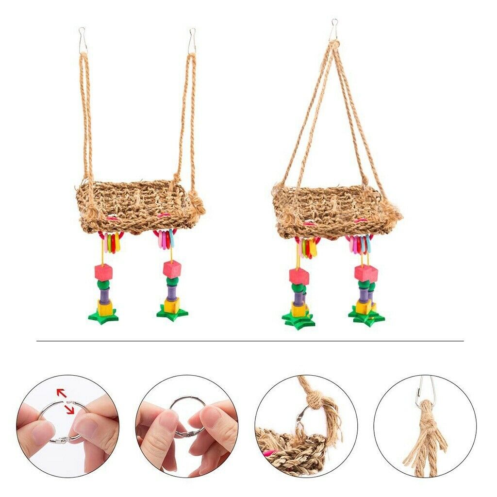 Rattan Hammock Hanging Bed Swing Bird Toys for Parrots, Budgies, Cockatiels,
