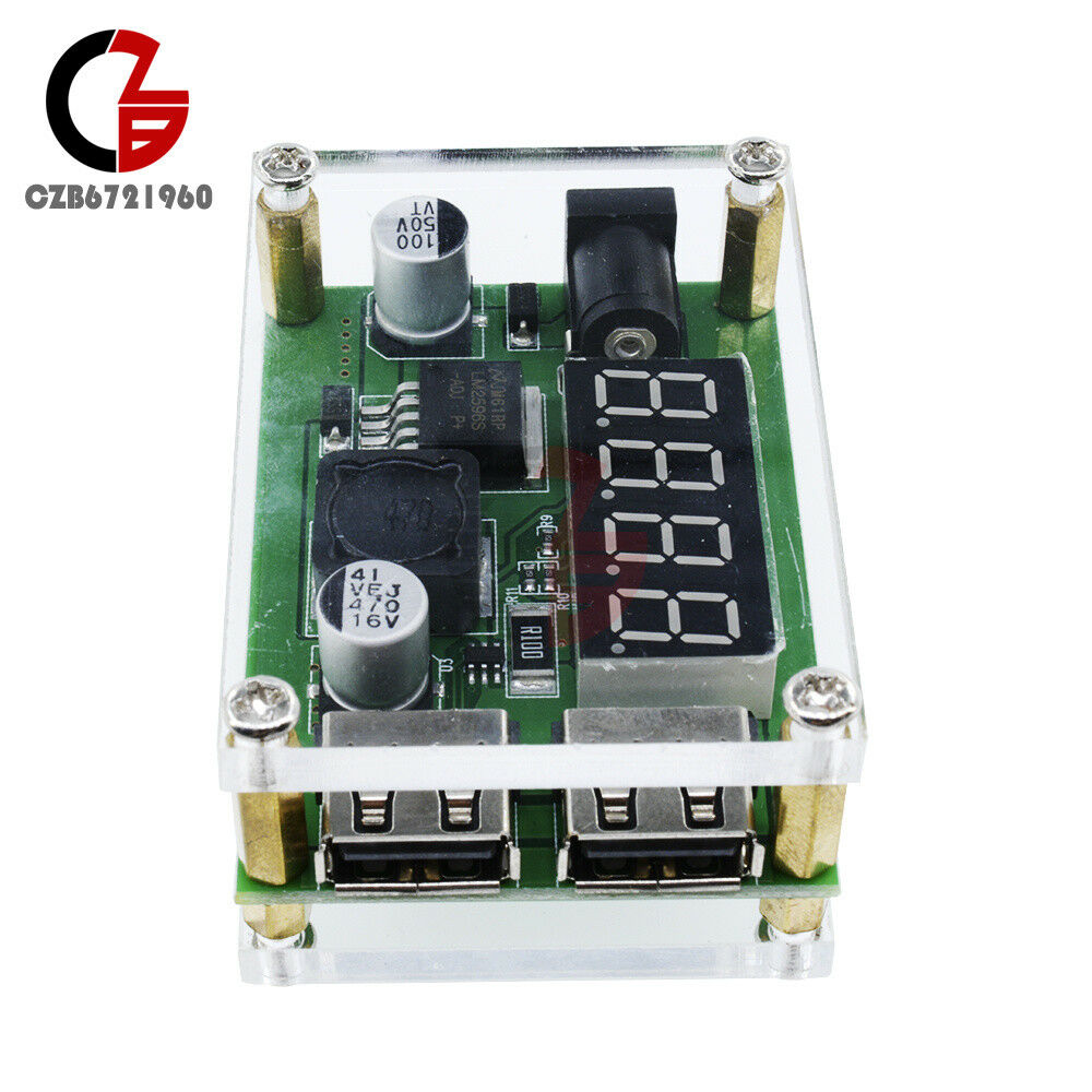 DC-DC Buck Module 9V 12V 24V 36V to 5V 3A Car Voltage Dual USB Converter w/Case