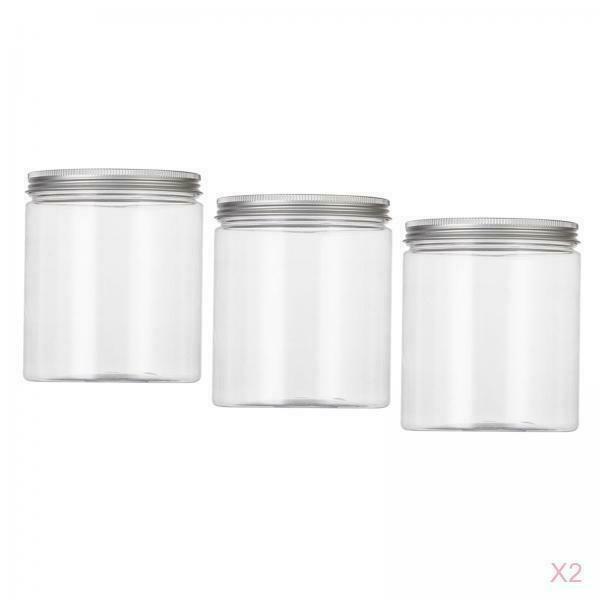 6Pcs Clear Cylinders Empty Plastic Storage Jars w/Aluminium Screw Lids