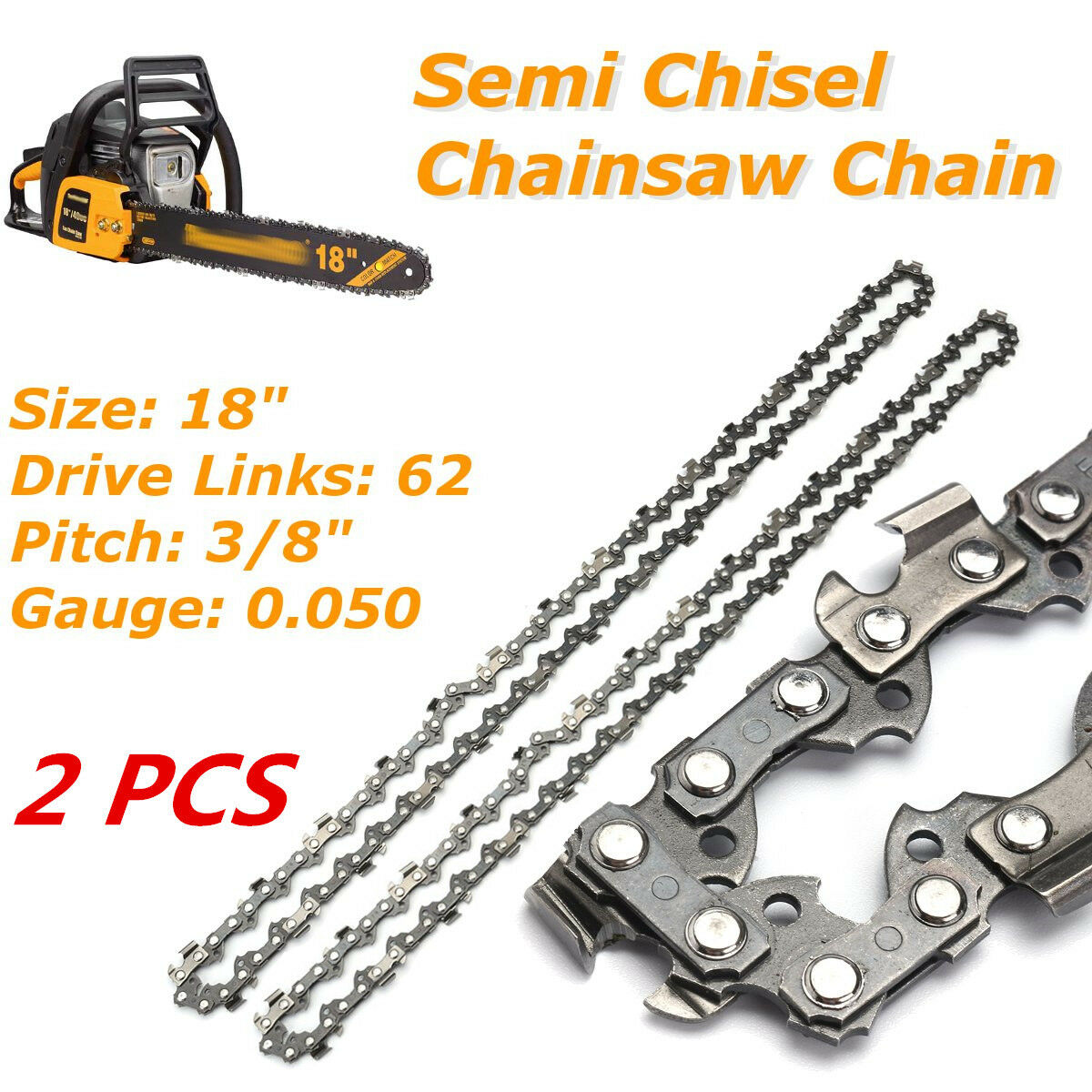 2X 18'' SeChisel Chainsaw Chain for Poulan for Homelite 3/8 0.050'' 62DL