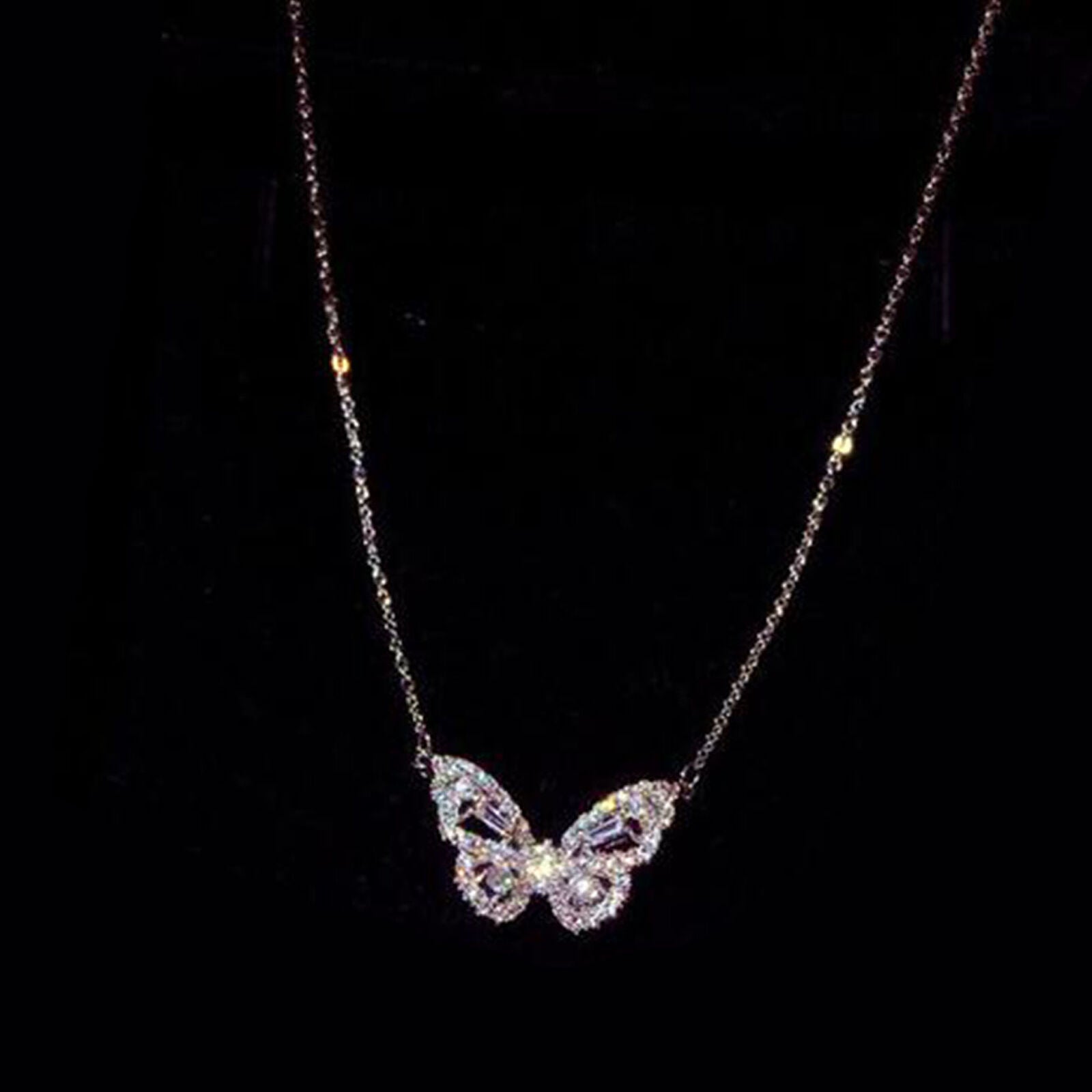 Women Butterfly Pendant Necklace Crystal Copper Long Chain Choker Jewelry Gift